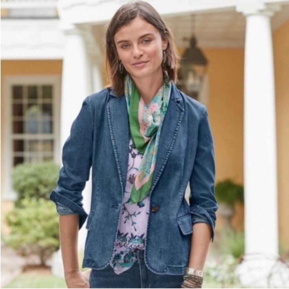 Sundance Tania Blue Stretch Denim Blazer Jacket Size 10